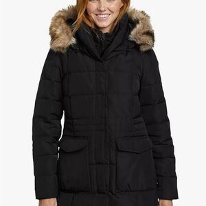 Eddie Bauer Women's Yukon Classic Black Puffer Jacket with Faux Fur Hood